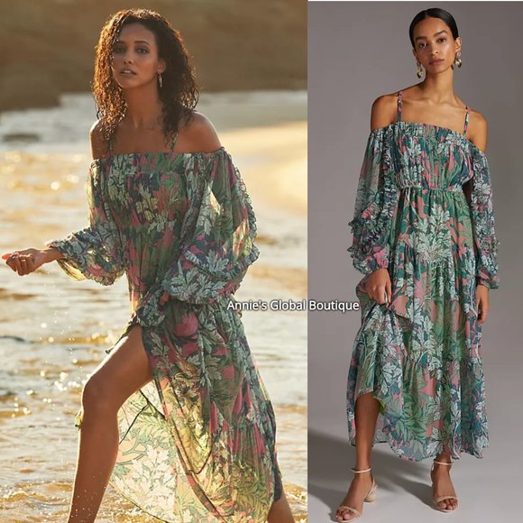 NIP Anthropologie Off-the-shoulder Floral Maxi Dress VERY RARE - Picture 4 of 16